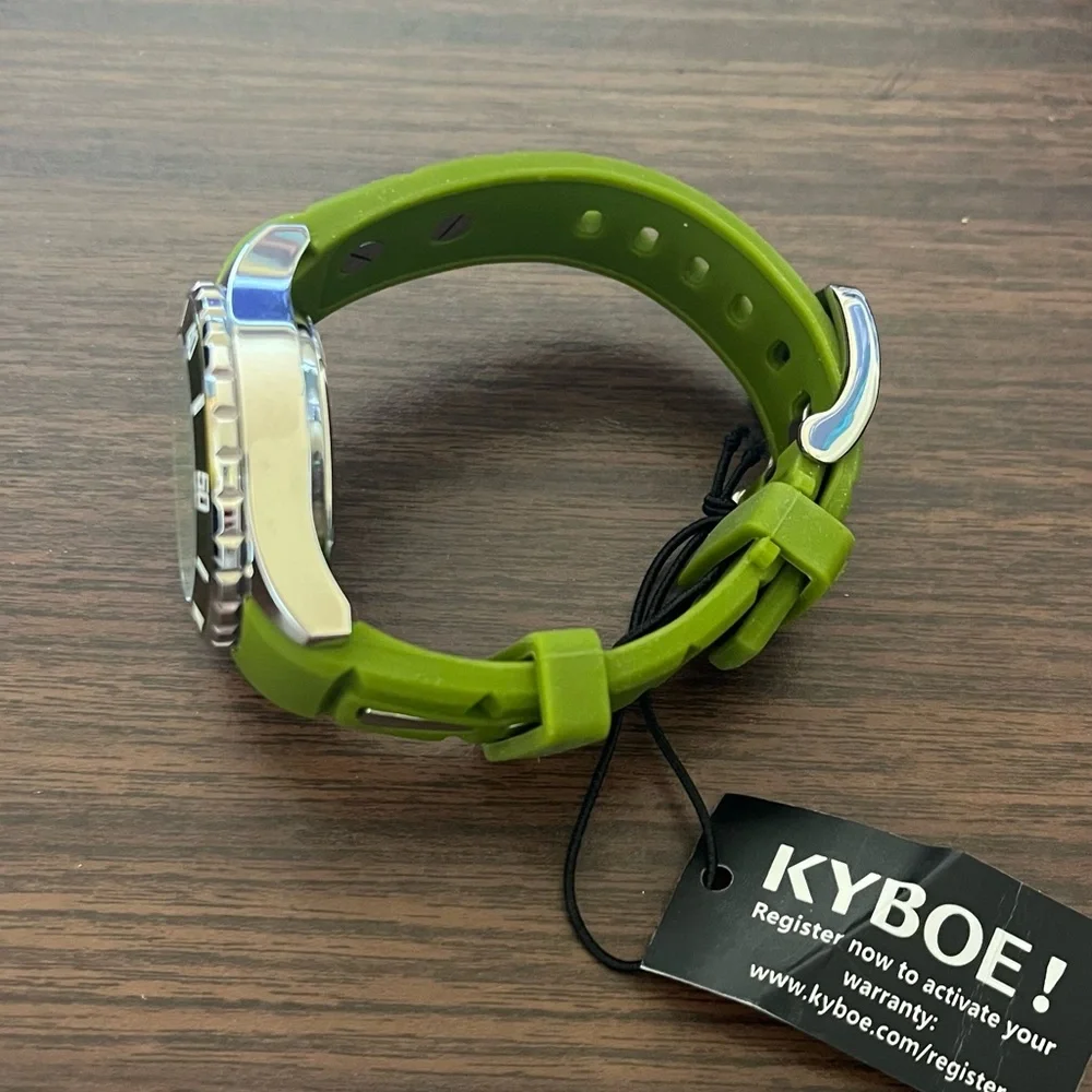 KYBOE silver watch silicone band 40 mm green color Unisex